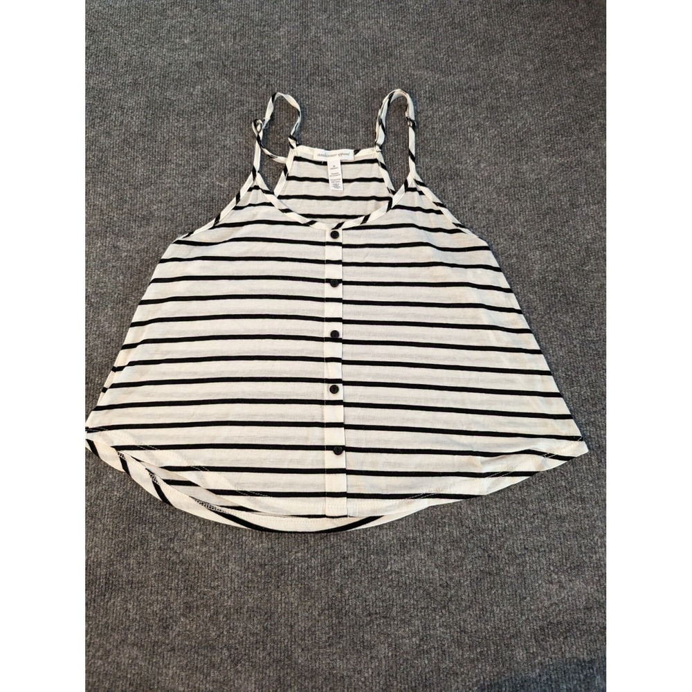 Ambiance Apparel Womens Tank Top Shirt M/M Black & White Striped Shoulder Straps